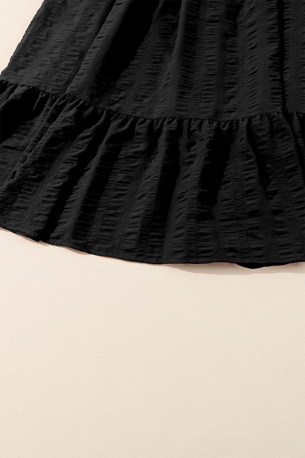 Black Lace-up Ruched Front Long Sleeve Ruffle Hem Plus Size Midi Dress