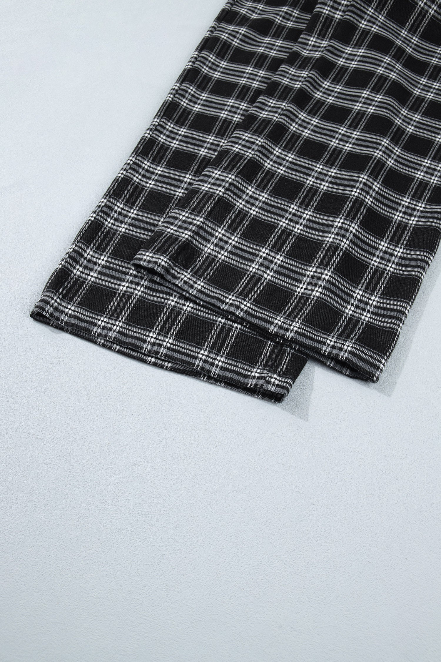 Black Frenchy Plaid Pattern Contrast Drawstring Waist Wide Leg Pants