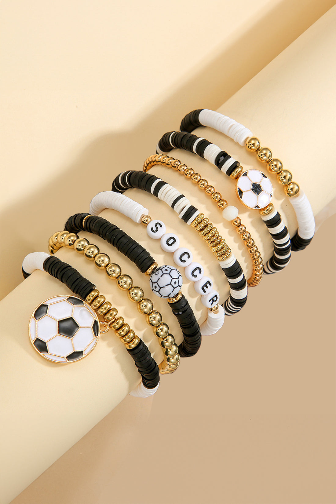 Gold 8pcs Soccer Game Day Multilayered Bracelet Set