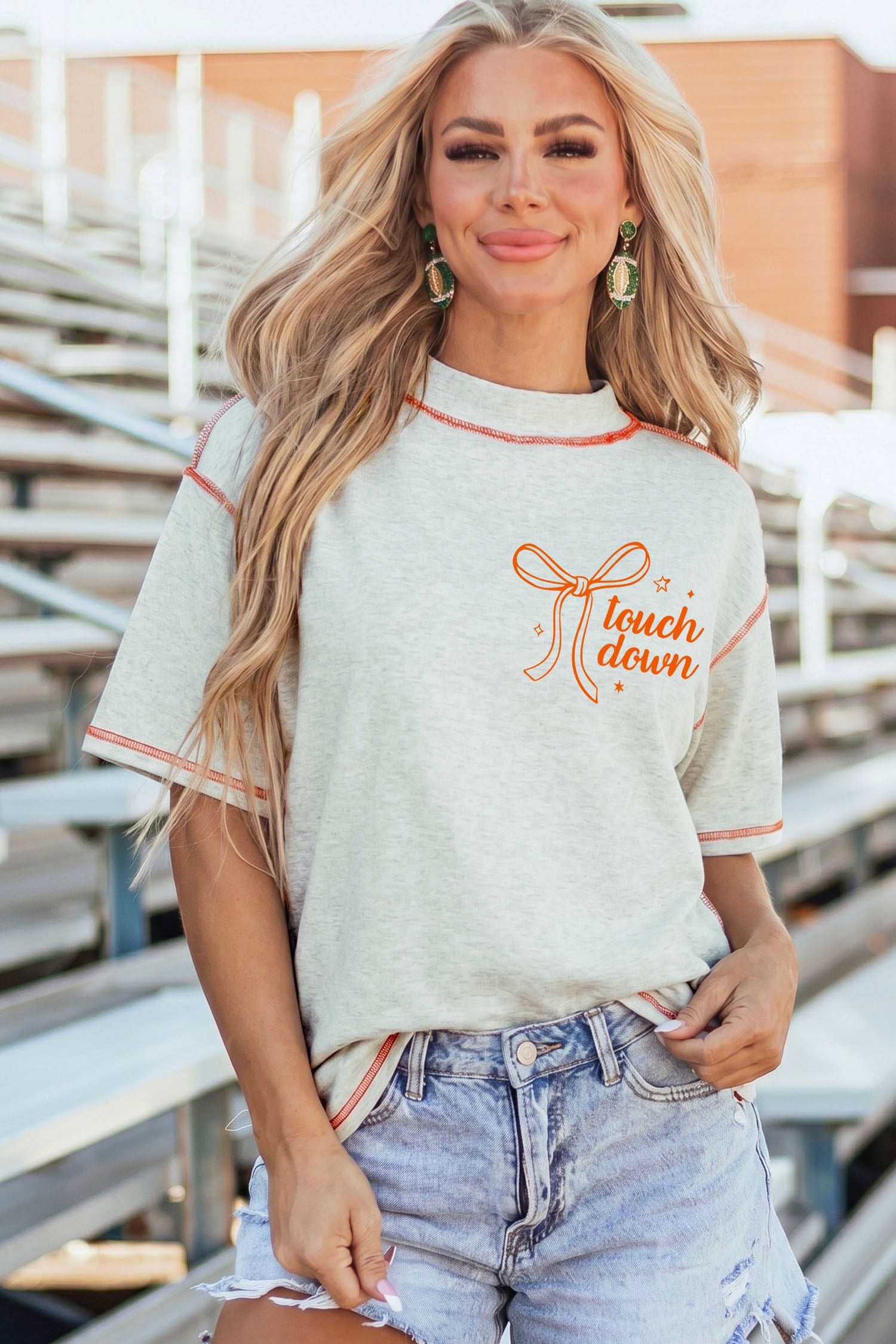 Light Grey Game Day Touchdown Season Graphic Reversible Mock Neck Tee