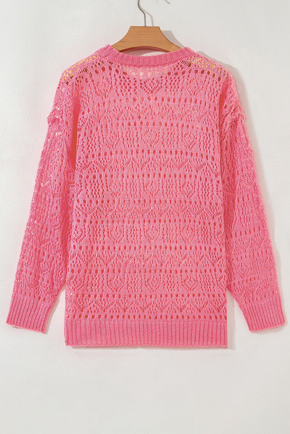 Sachet Pink Stylish Hollowed Pattern Knit Round Neck Sweater
