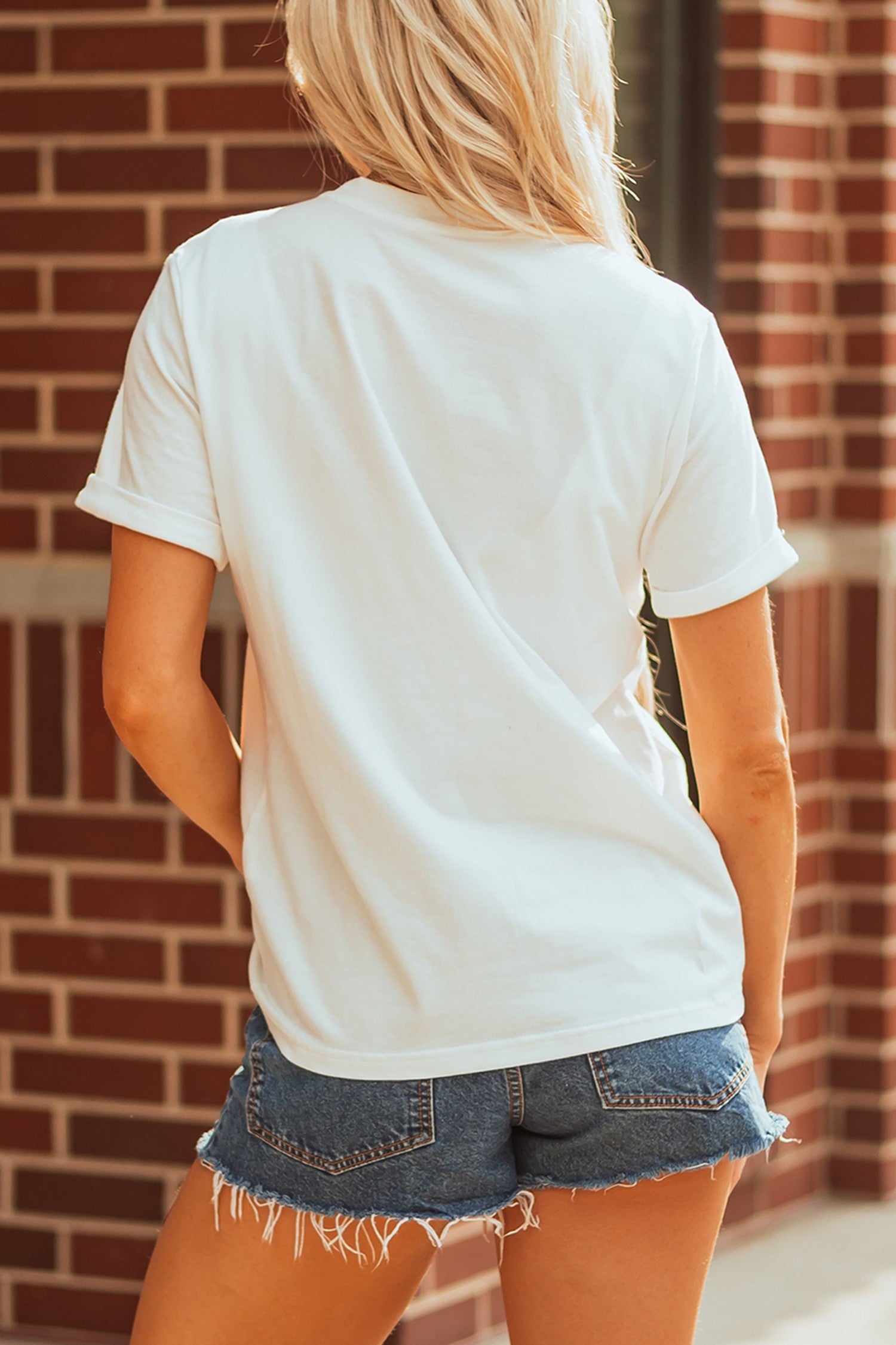 White hello fall Embroidered Pumpkin Hello Casual Round Neck T Shirt