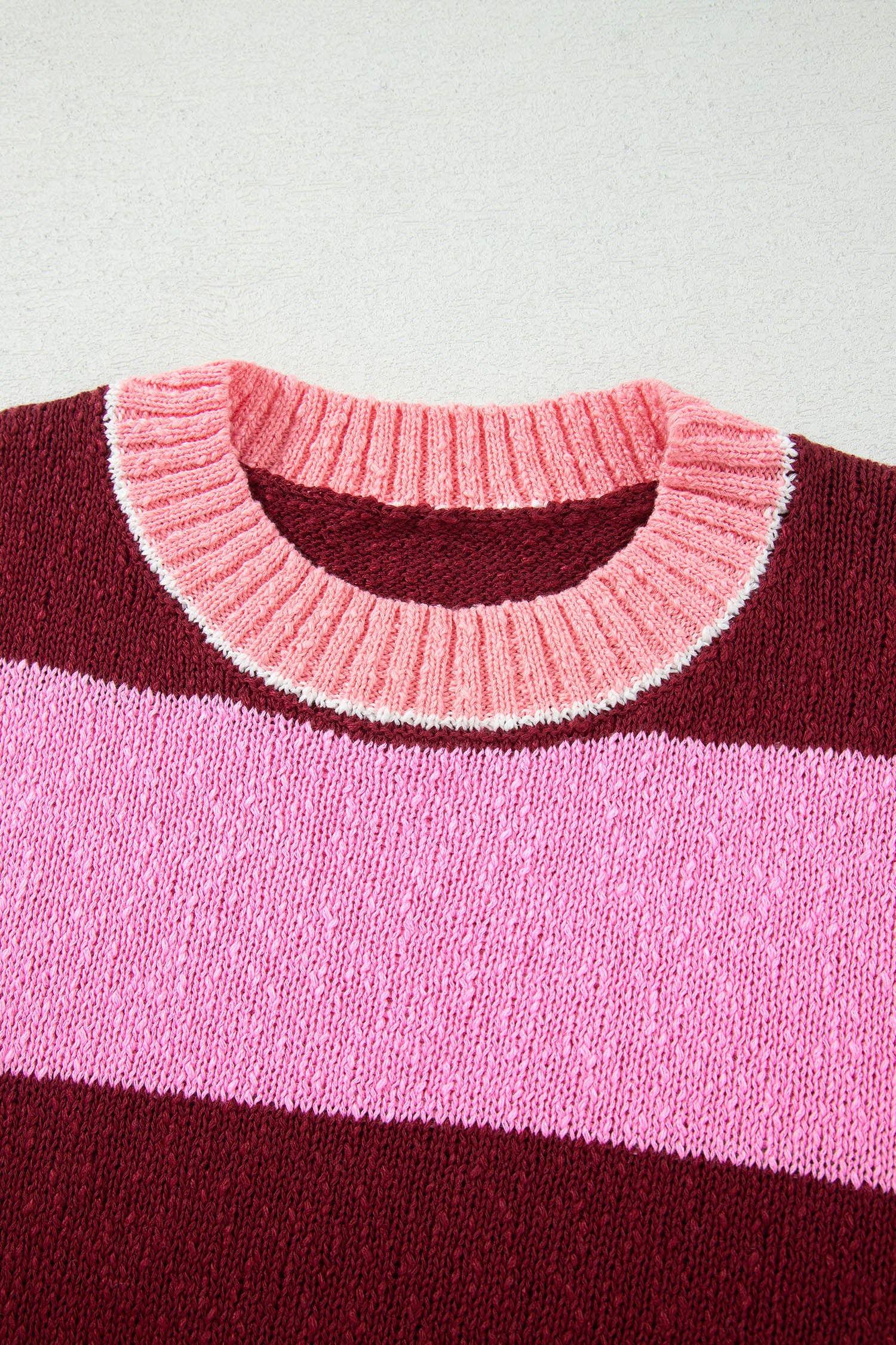 Pink Stripe Striped Drop Shoulder Long Sleeve Pullover Regular Fit Knit Sweater