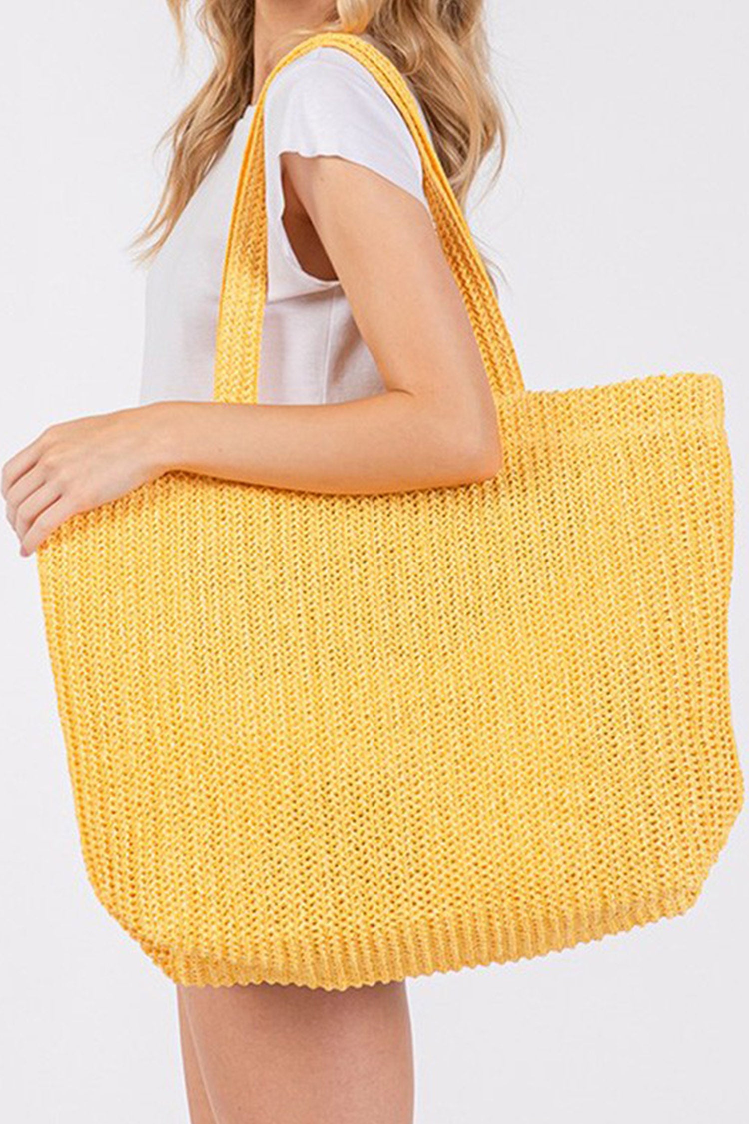 Ginger Solid Color Straw Woven Summer Beach Tote Bag