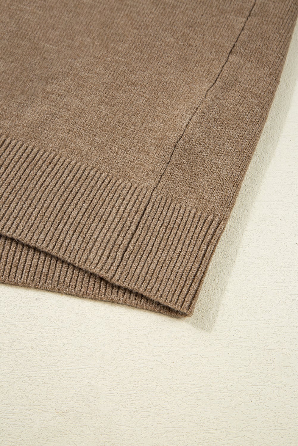 Camel Buttoned Bishop Sleeve Crew Neck Sweater