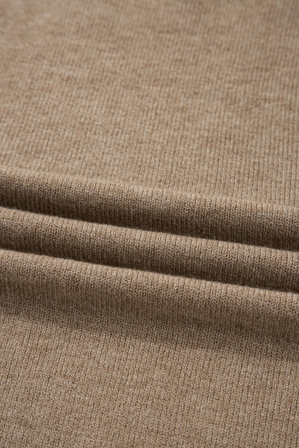 Camel Buttoned Bishop Sleeve Crew Neck Sweater