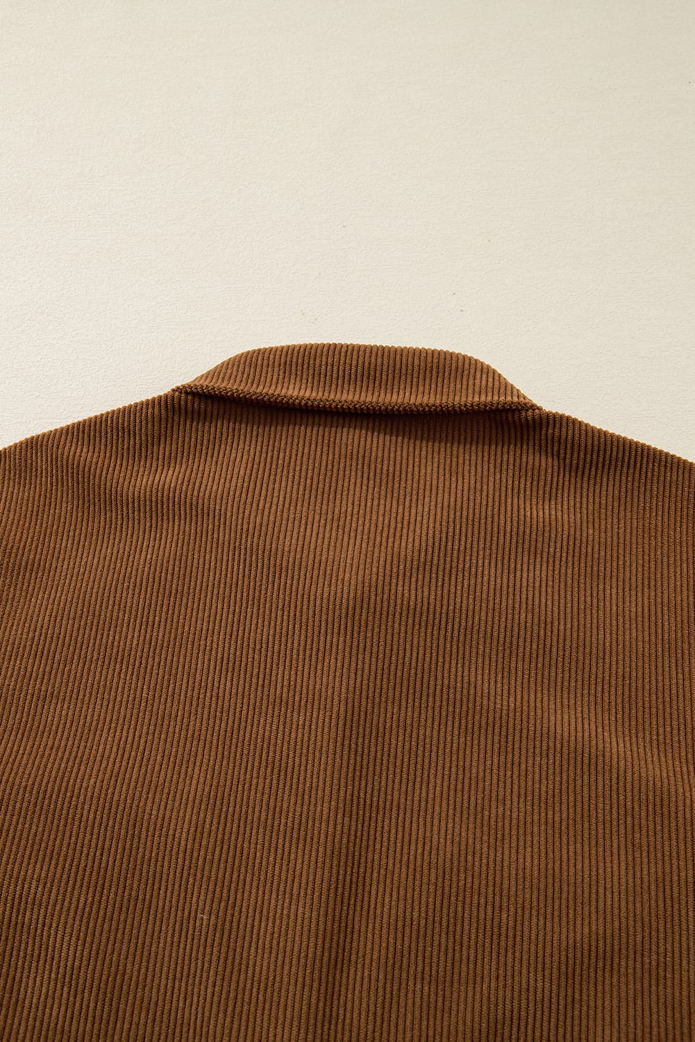 Camel Corduroy Full Buttoned Collared Shirt Style Plus Size Dress