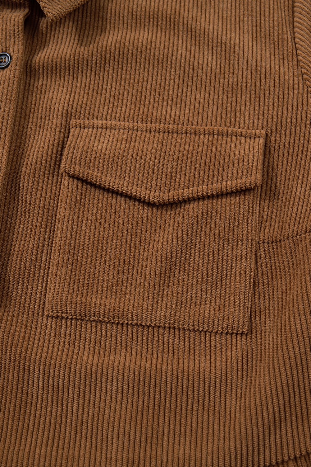 Camel Corduroy Full Buttoned Collared Shirt Style Plus Size Dress