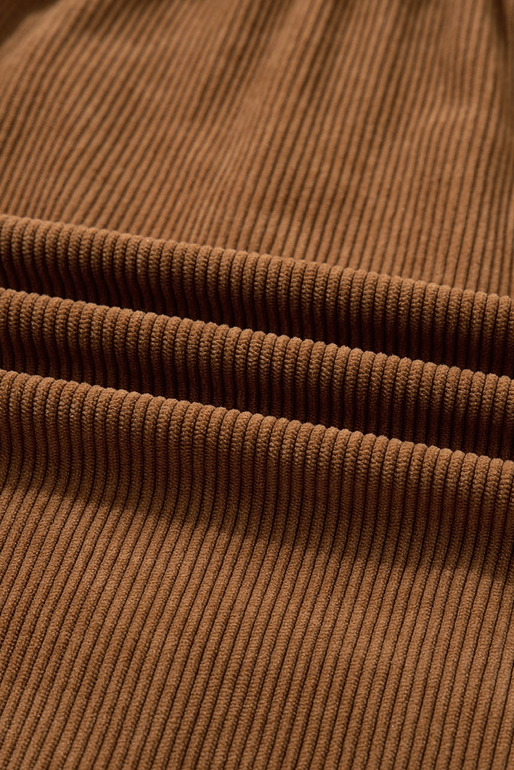 Camel Corduroy Full Buttoned Collared Shirt Style Plus Size Dress