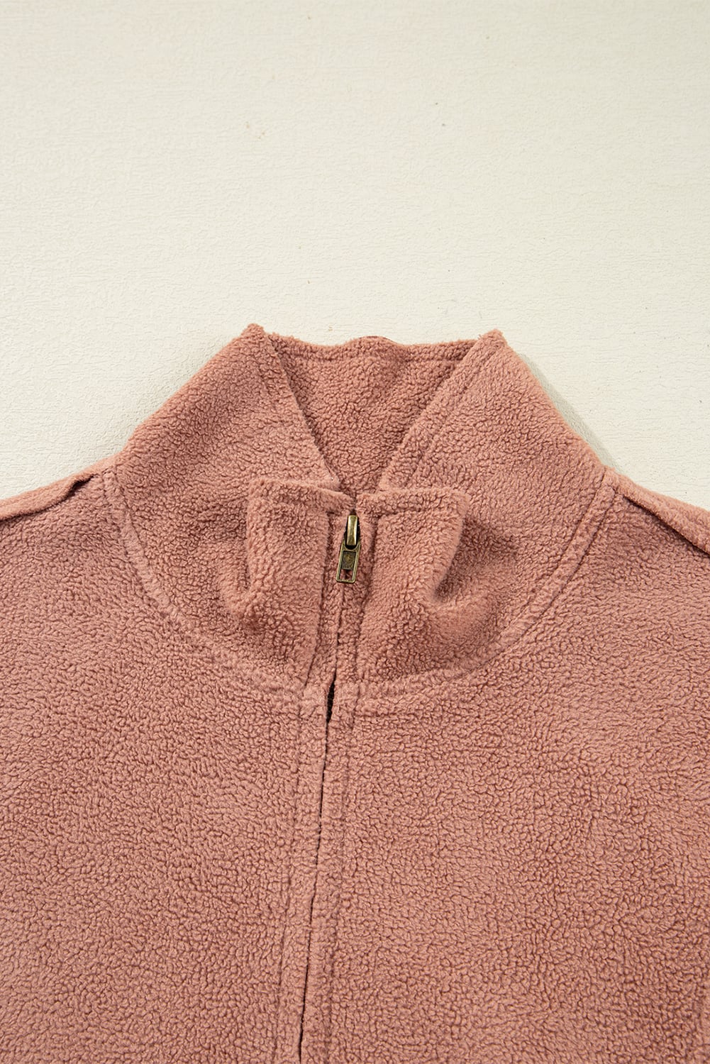 Camel Exposed Seam Side Pockets Half Zipper Baggy Sweatshirt