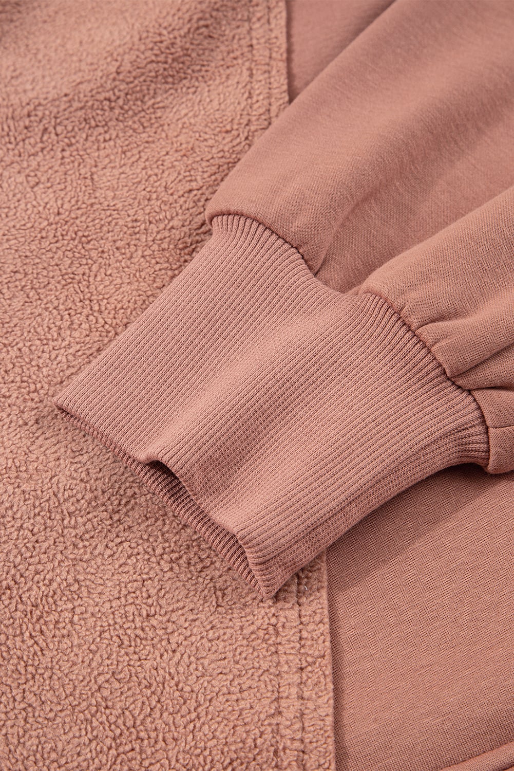 Camel Exposed Seam Side Pockets Half Zipper Baggy Sweatshirt