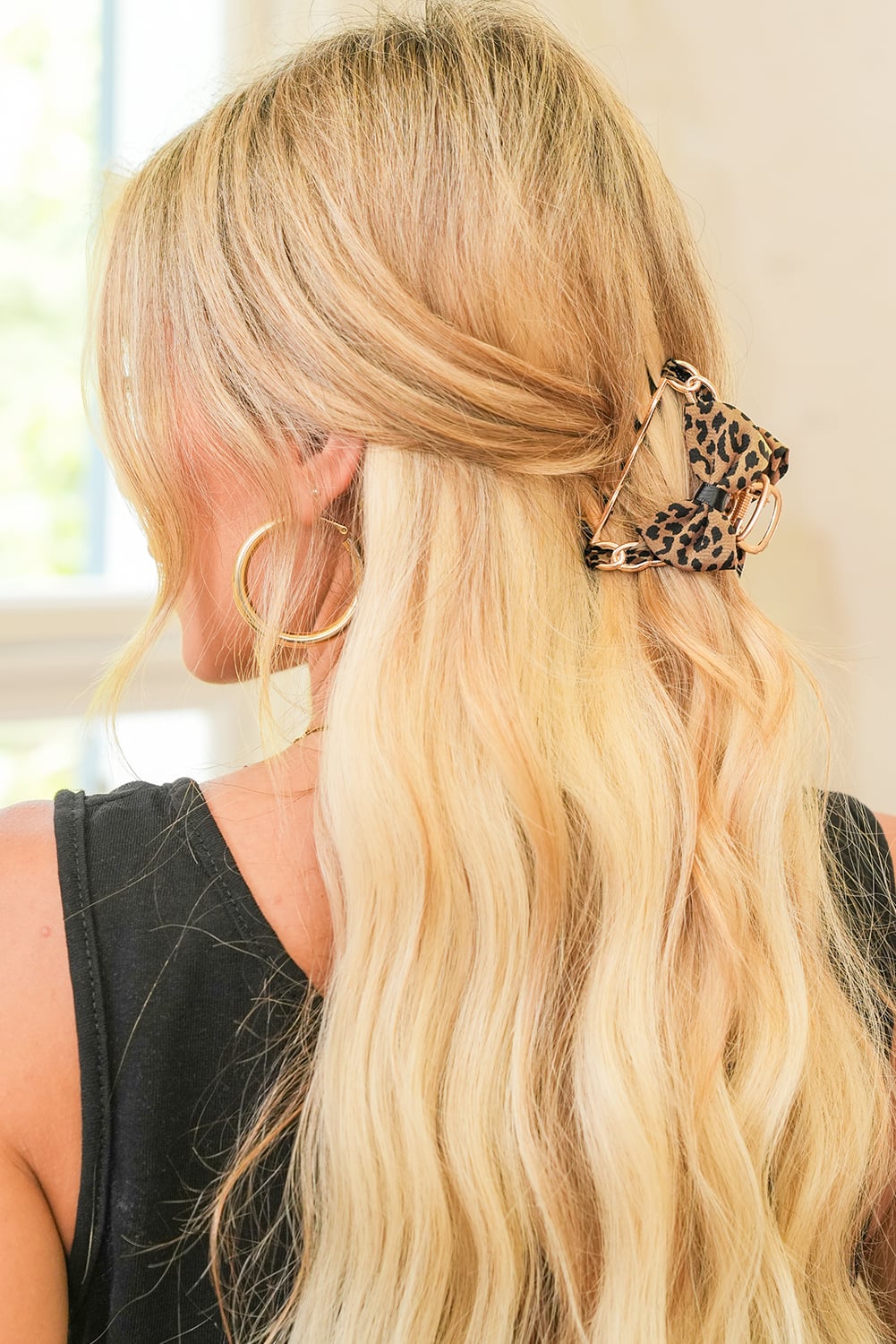 Camel Leopard Print Bow Decor Alloy Hair Claw Clip