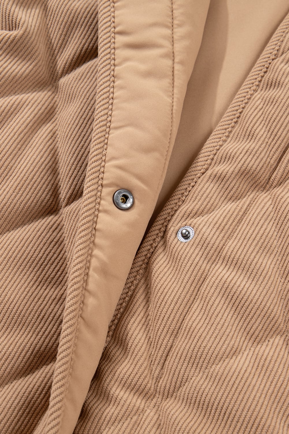 Camel Plus Size Quilted Cord Snap Button Vest Jacket
