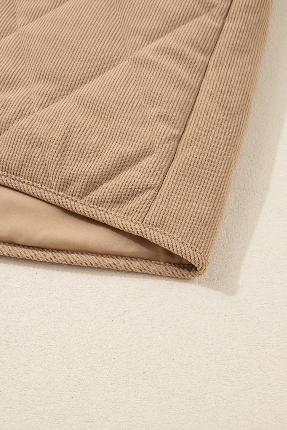 Camel Plus Size Quilted Cord Snap Button Vest Jacket