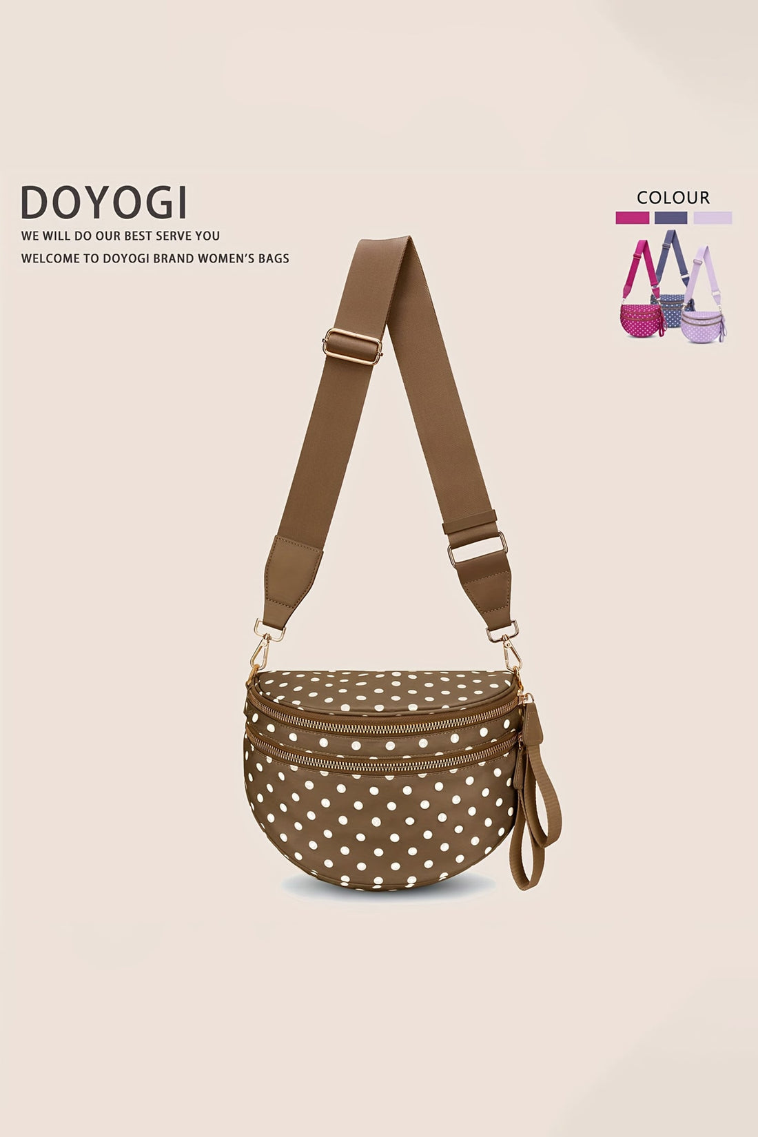 Camel Abstract/ Camouflage/ Polka Dot/ Leopard Print Double Zip Fashion Crossbody Bag