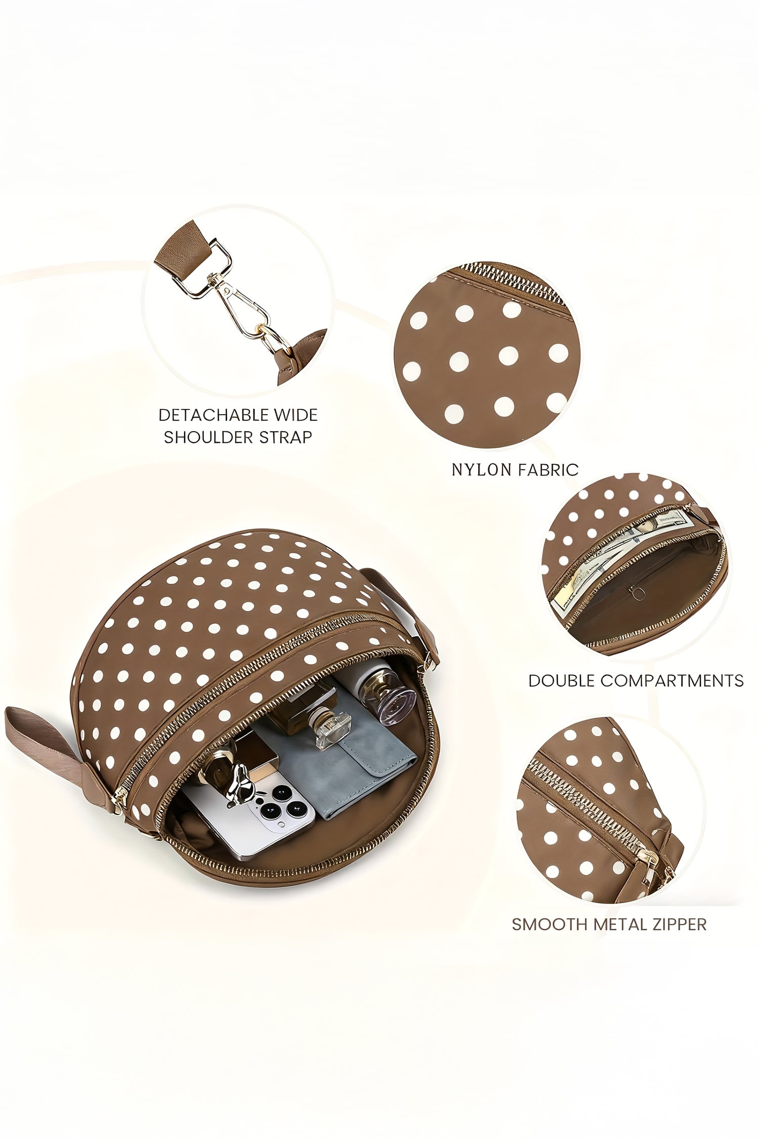Camel Abstract/ Camouflage/ Polka Dot/ Leopard Print Double Zip Fashion Crossbody Bag