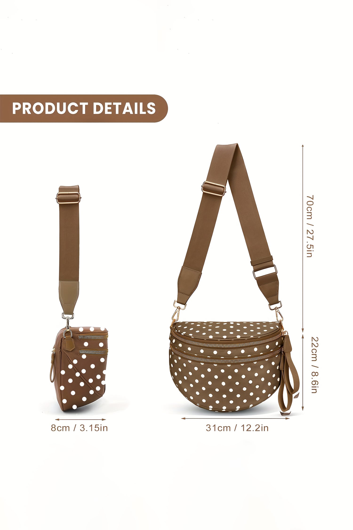 Camel Abstract/ Camouflage/ Polka Dot/ Leopard Print Double Zip Fashion Crossbody Bag