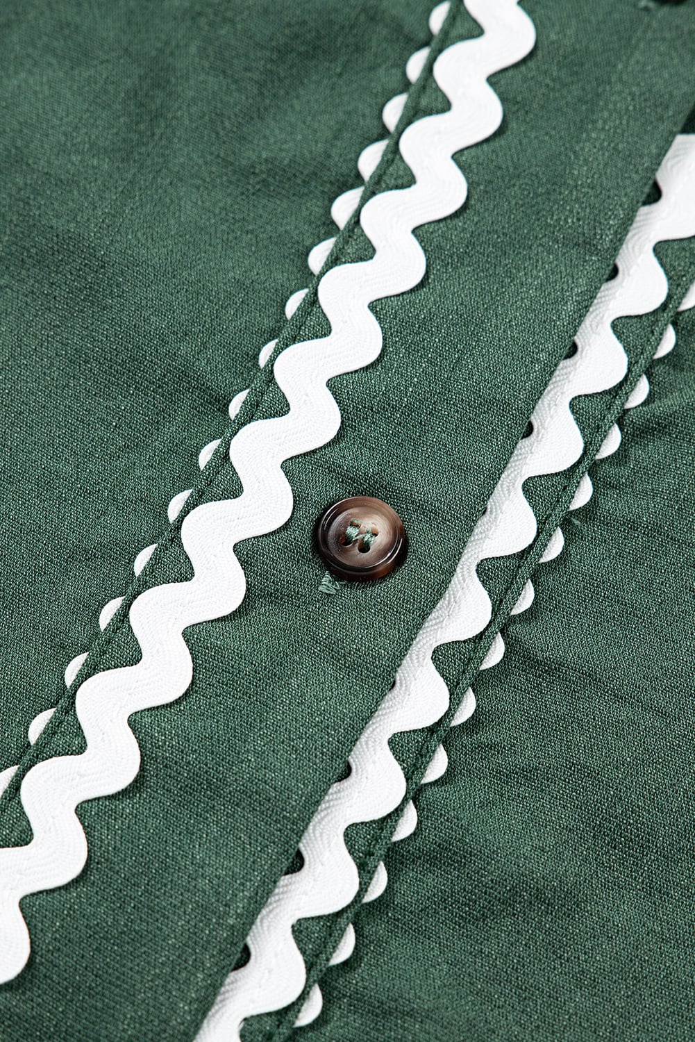 Canton Contrast Ricrac Trim Button V Neck Knotted Bracelet Sleeve Shift Dress