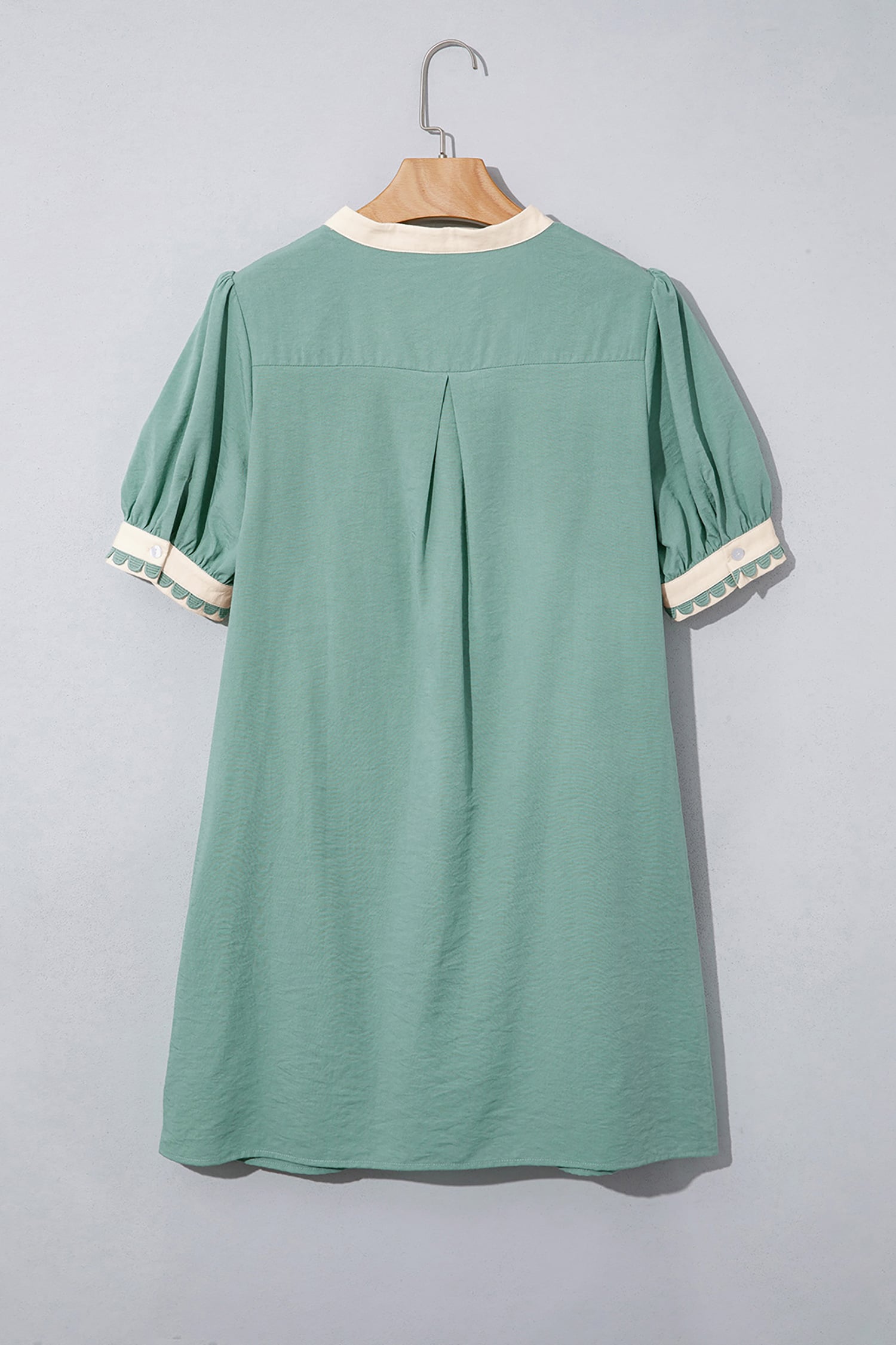 Canton Scallop Color Block Trim Puff Sleeve Mini Dress