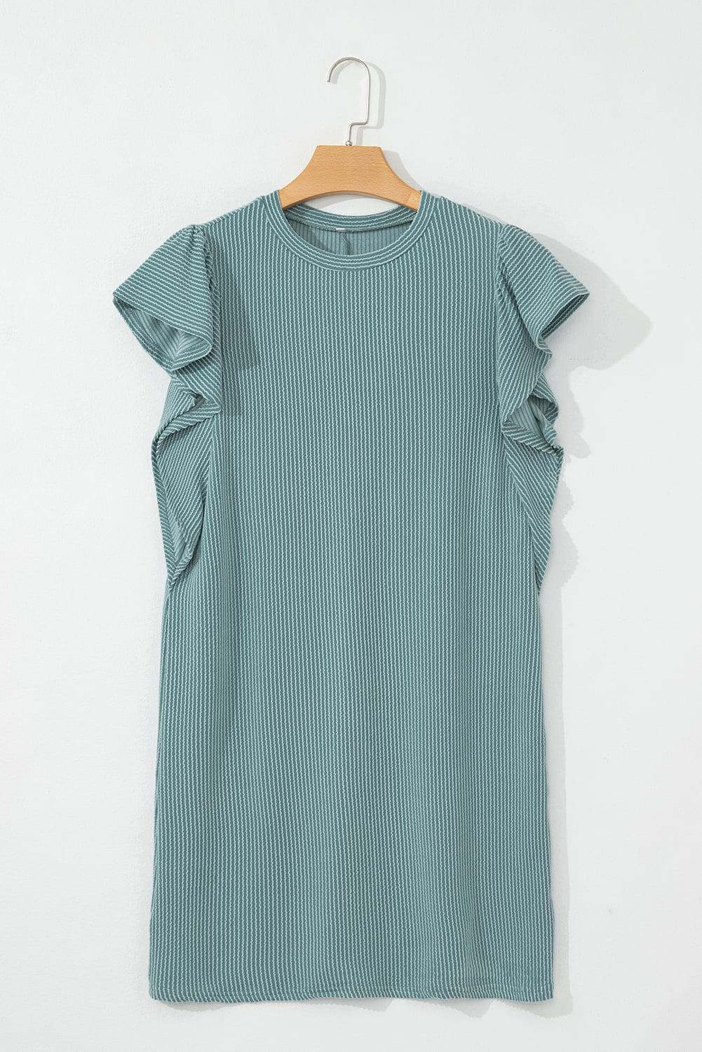 Canton Corded Ruffle Sleeve Crew Neck Shift Dress