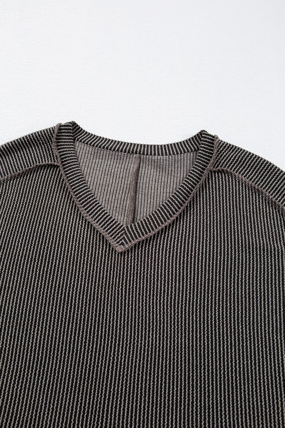 Carbon Grey Corded V Neck Plus Size T Shirt Dress with Pockets
