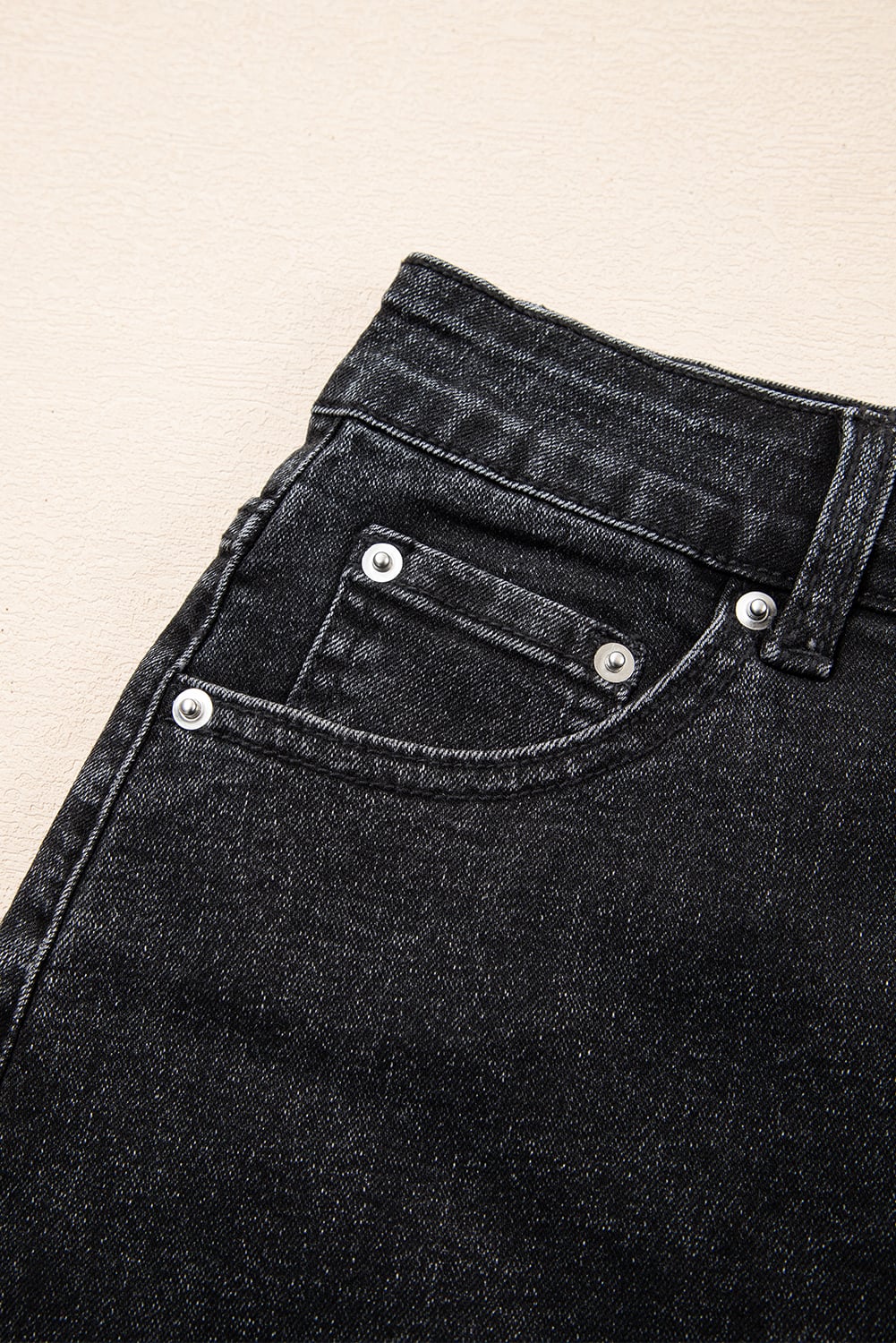 Carbon Grey Mineral Wash Ripped Raw Hem Denim Mini Skirt