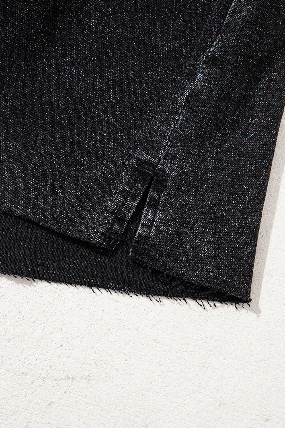 Carbon Grey Mineral Wash Ripped Raw Hem Denim Mini Skirt