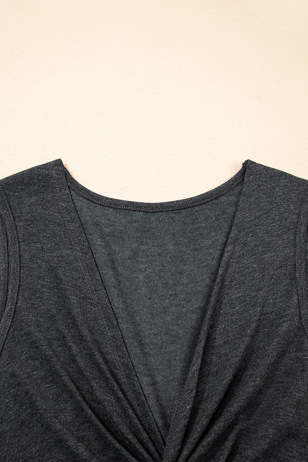 Carbon Grey Twisted Bust V Neck Sleeveless Dress