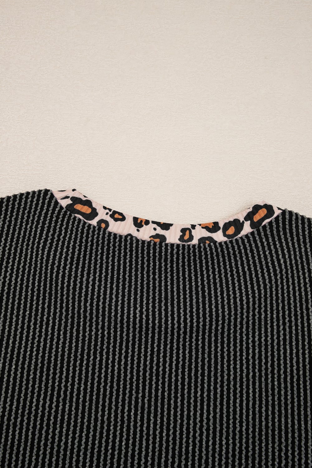 Carbon Grey Twisted Rib Texture Leopard Patchwork Detail 2pcs Pant Set