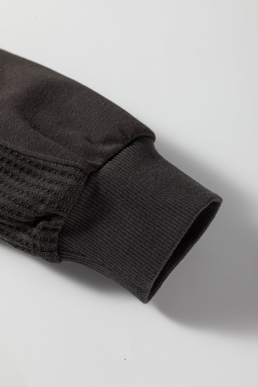 Carbon Grey Waffle Knit Patchwork Half Zipped Casual Sweatshirt