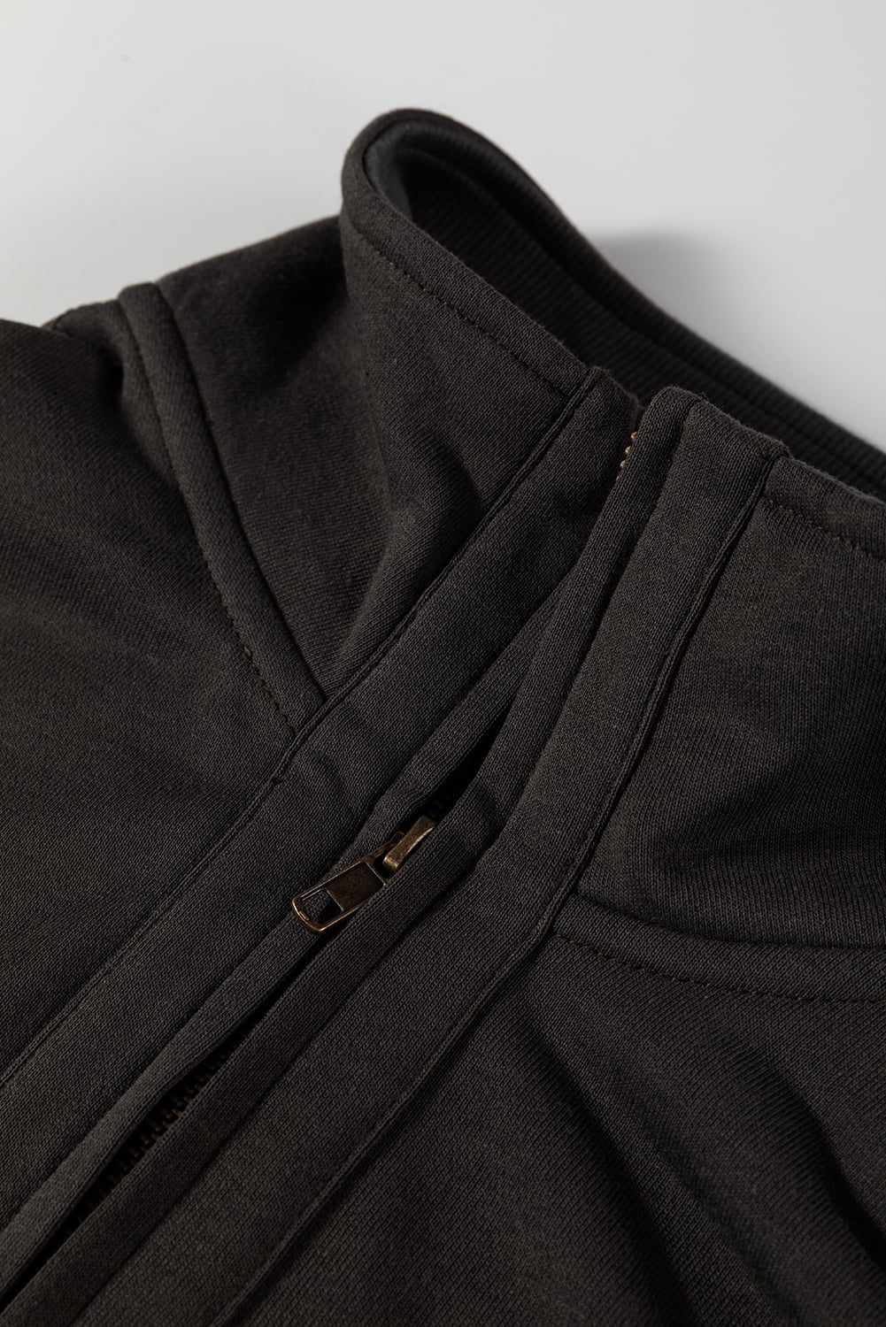 Carbon Grey Waffle Knit Patchwork Half Zipped Casual Sweatshirt