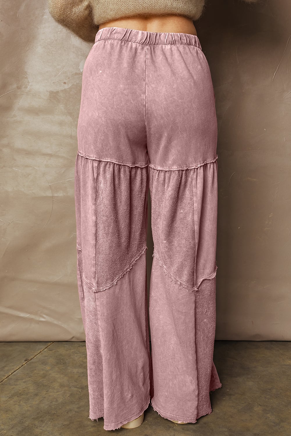 Careys Mineral Wash Tiered Wide Leg Patchwork Drawstring Pants
