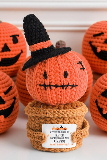 Carrot Handmade Crochet Halloween Pumpkin Potted Doll Decor