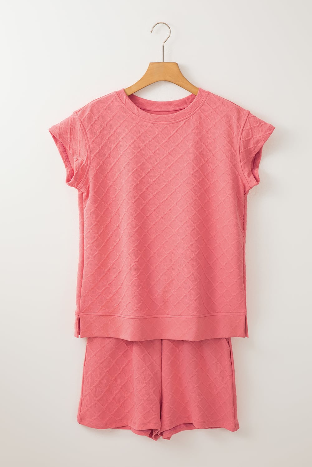 Pale Chestnut Checkered Textured Tee and Drawstring Shorts