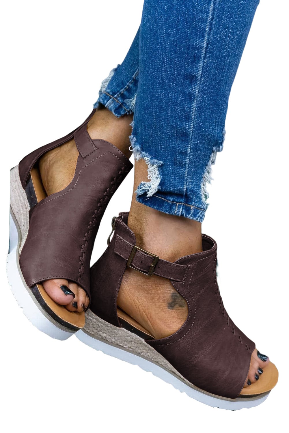 Casual PU Cutout Buckle Strap Platform Sandals