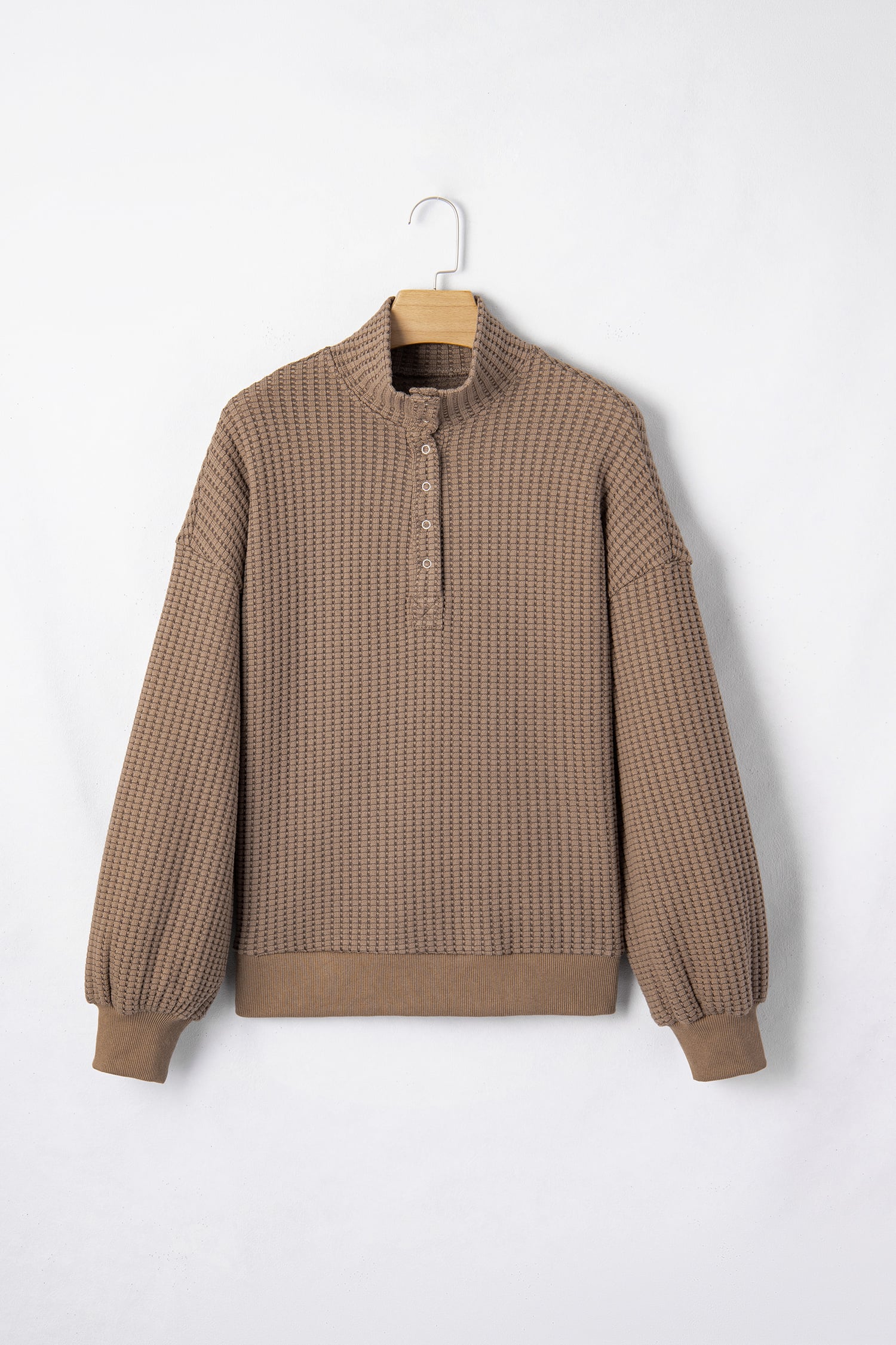 Casual Solid Color Textured Snap Button Collared Baggy Top