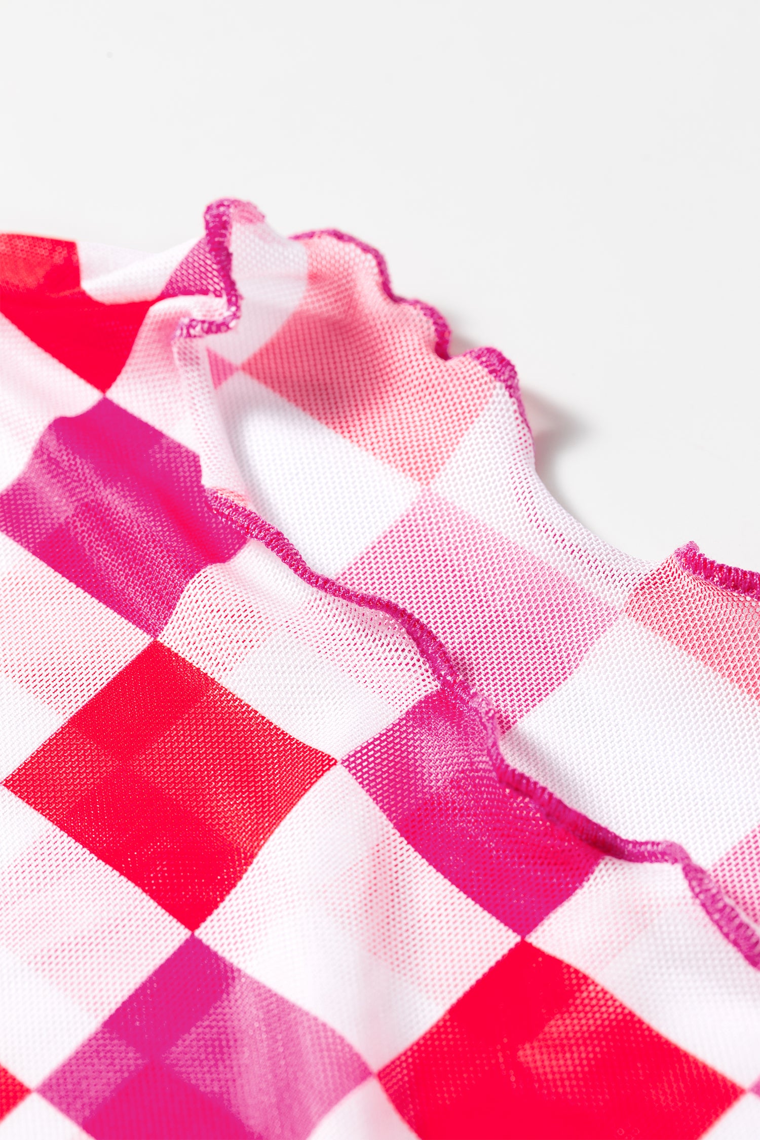 Rose Plaid Mesh Sheer Long Sleeve Top