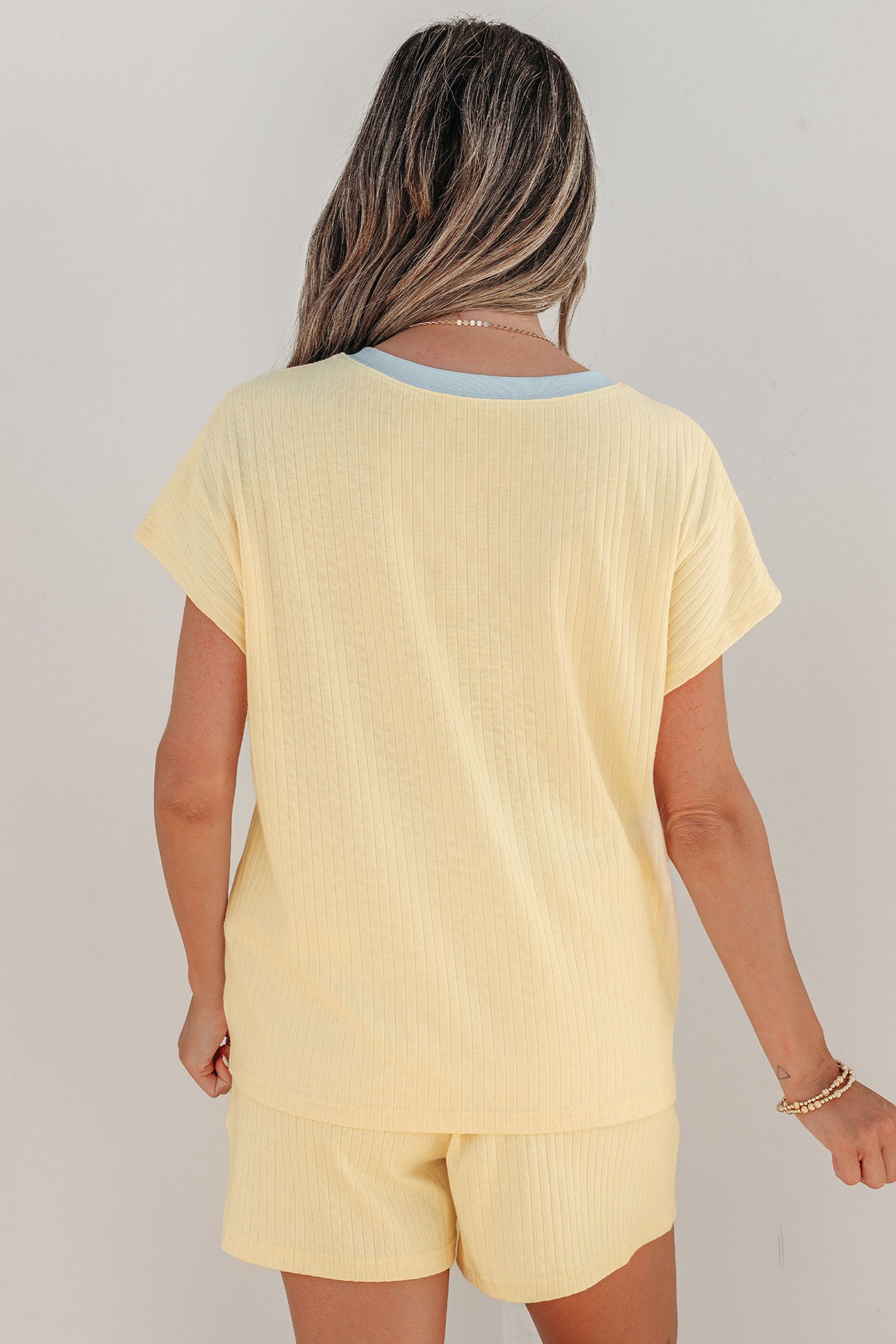 Yellow Cream Soft Ribbed Pumpkin Patch Graphic Relaxed 2pcs Short Set