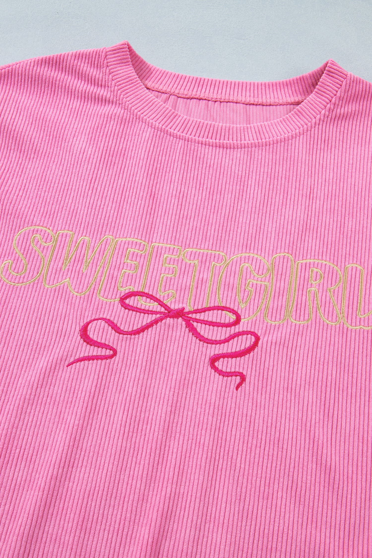 Bonbon Sweet Girl Embroidered Graphic Rib Textured Top
