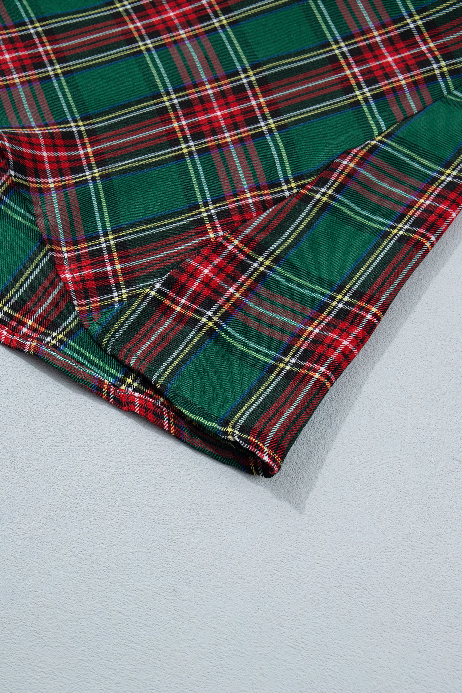 Green Plaid Button Front Short Sleeve Shift Dress