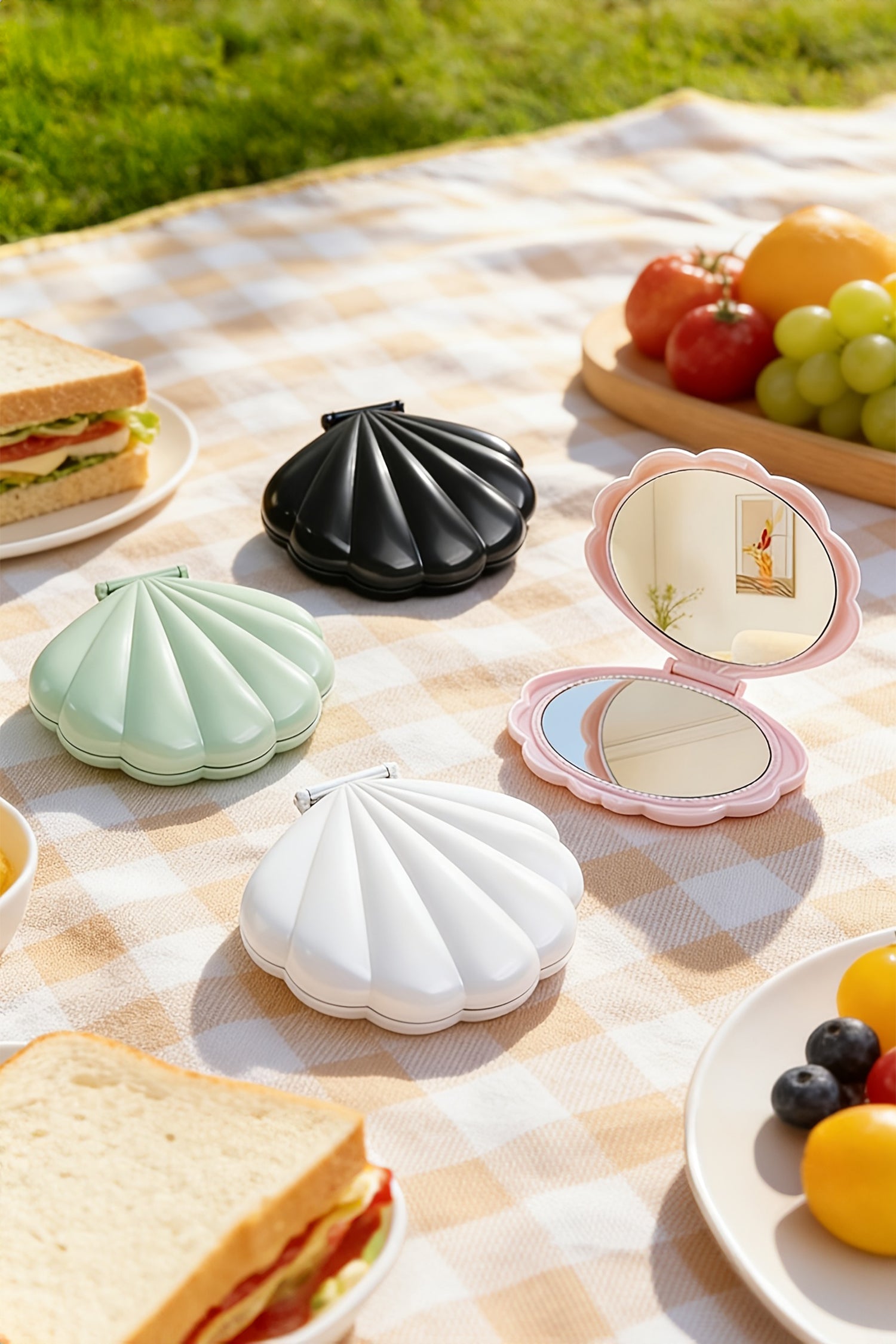 Pink Seashell Mermaid Core Double Sided Makeup Case Mirror