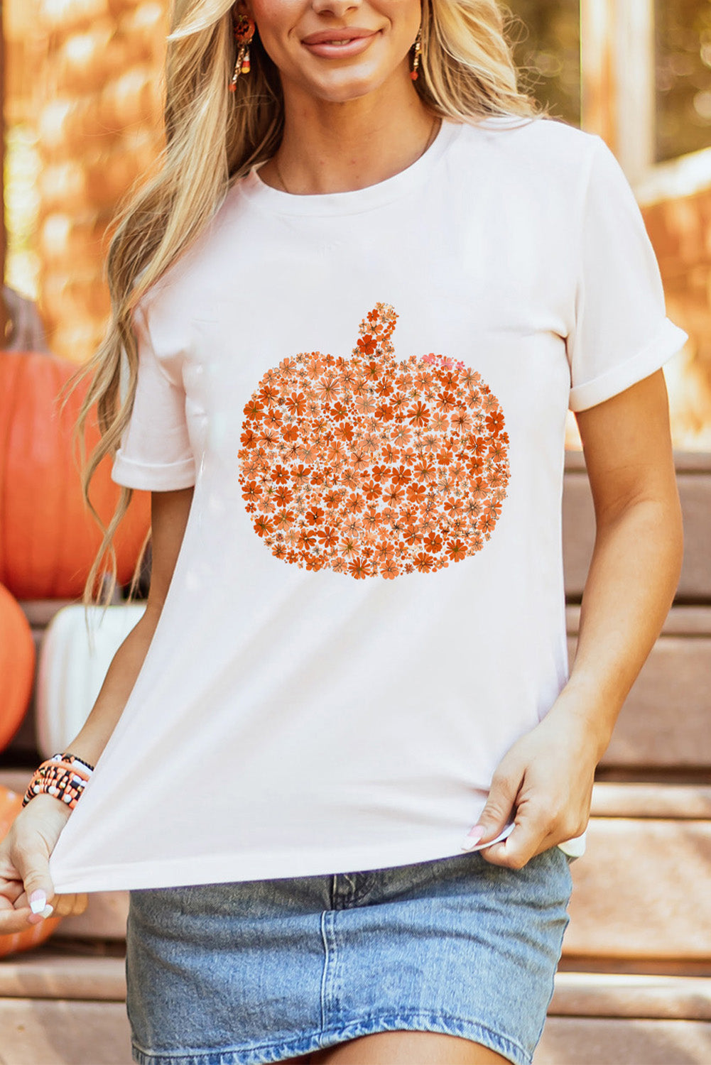 White Floral Pumpkin Custom Graphic Tee