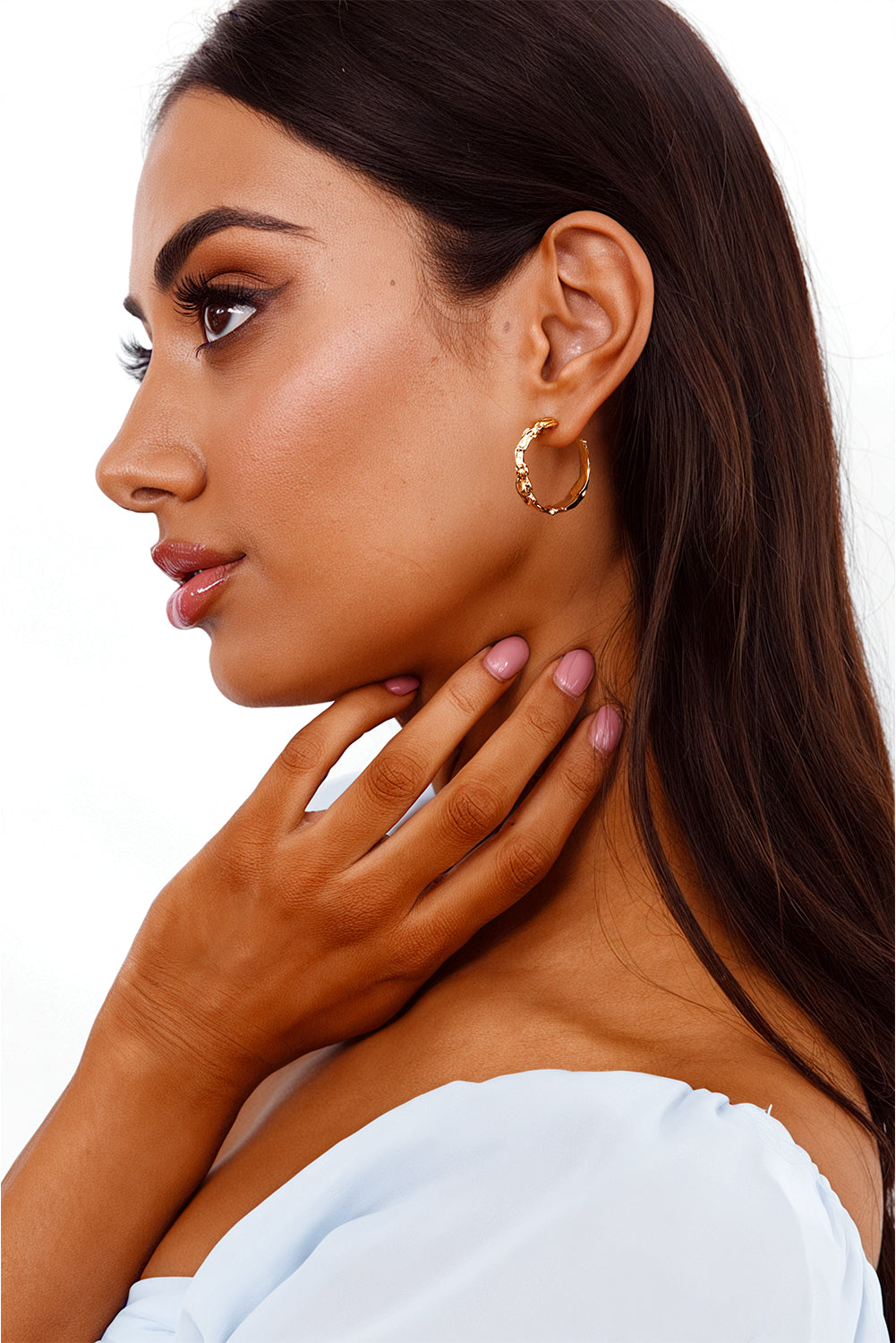 Gold Wrinkled Plated Alloy Hoop Earrings
