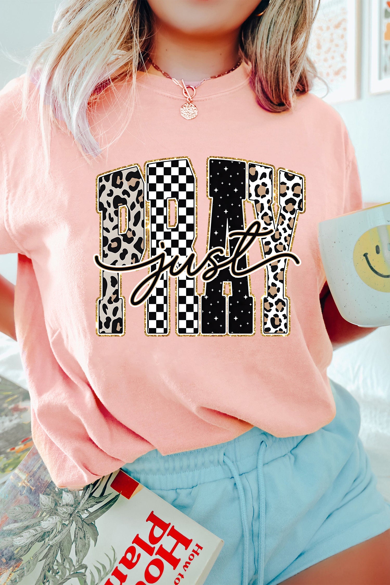 Pink Just PRAY Graphic High Stretch Casual Tee