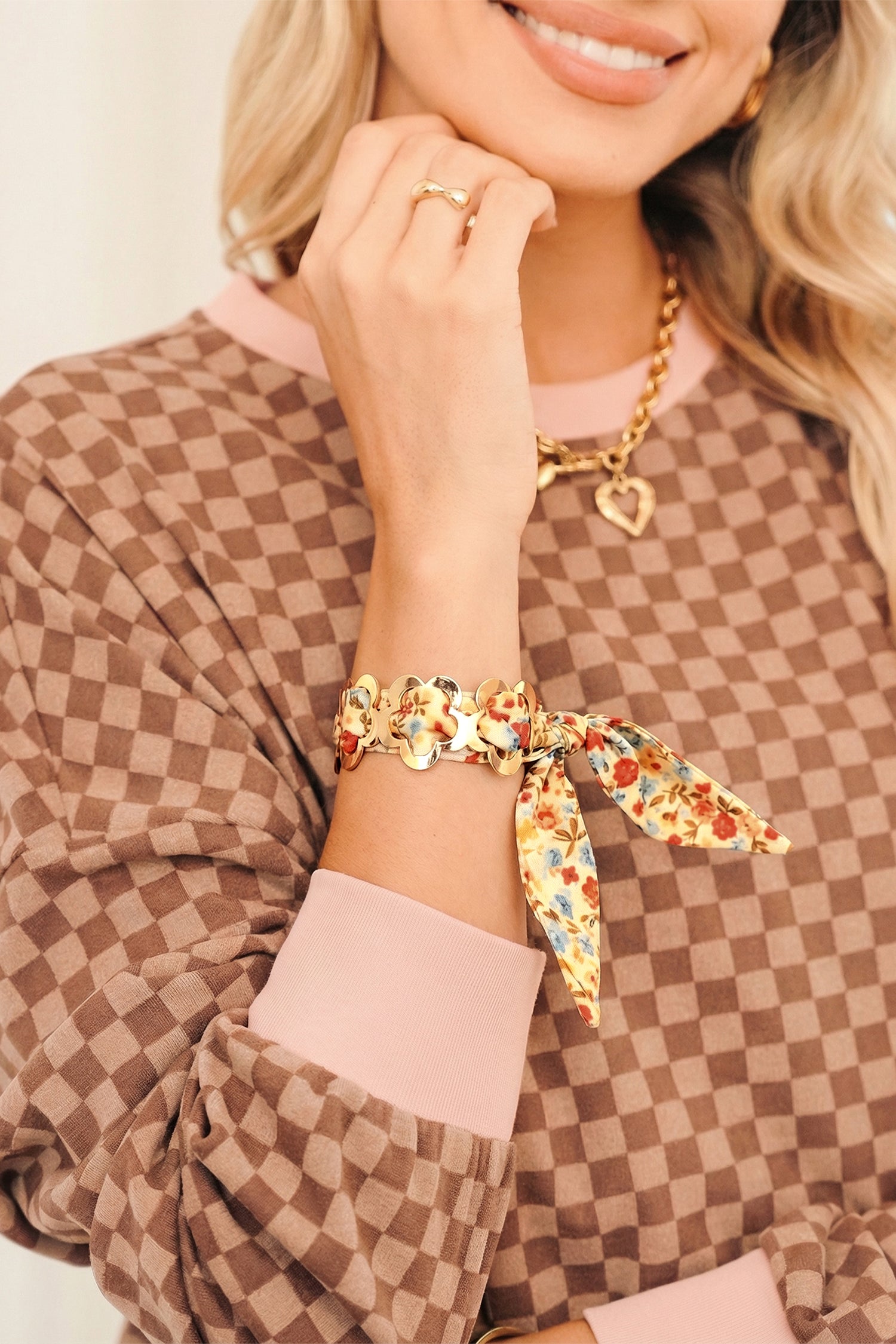 Gold Alloy Hollowed Flower Bangle Floral Ribbon Knot Bracelet