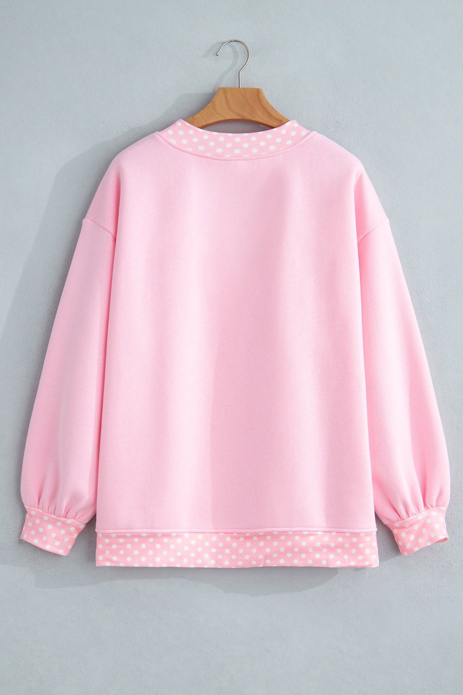 Pink Polka Dot Letter Print Mock Neck Pullover Sweatshirt