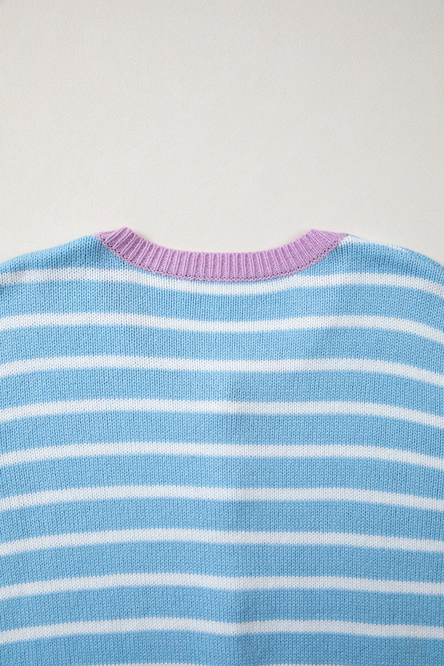Sky Blue Stripe Striped Long Sleeve Round Neck Open Front Cardigan