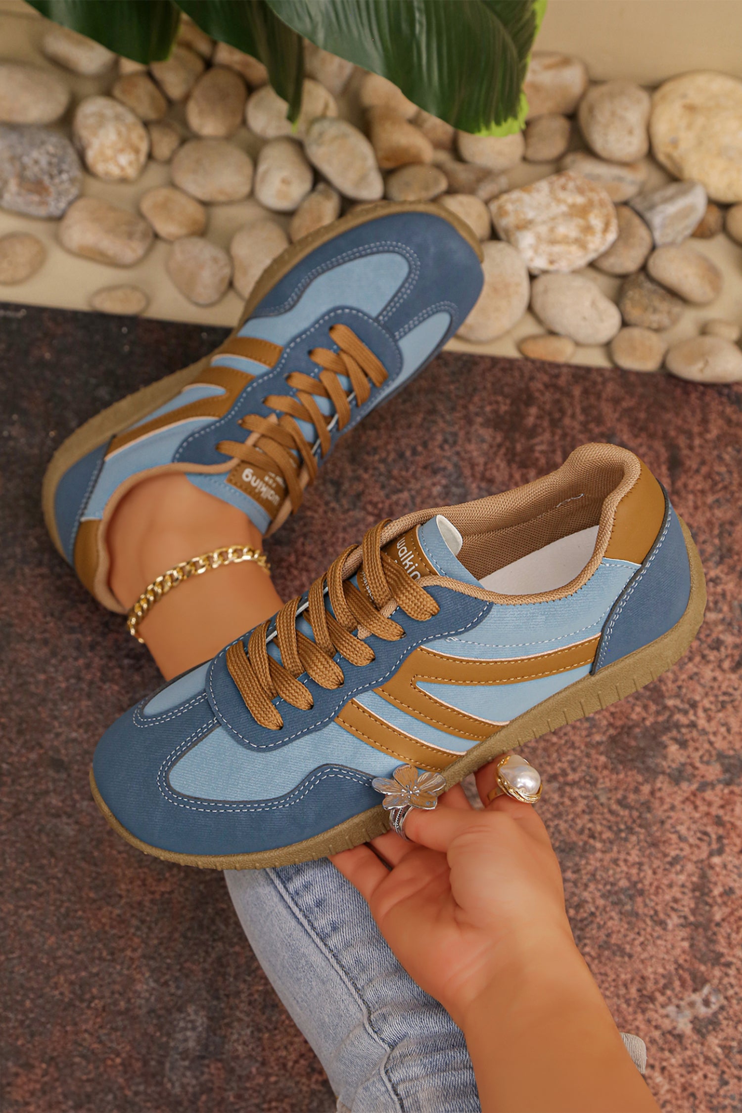 Ashleigh Blue Retro Vegan Leather Athletic Detail Lace Up Shoes