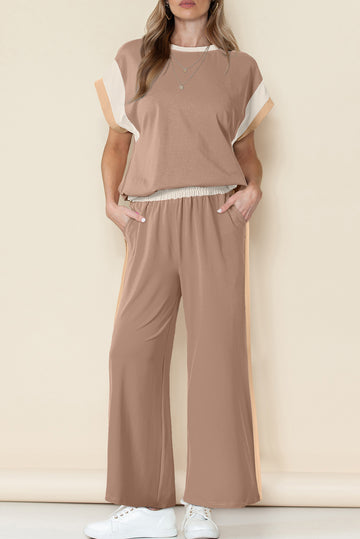 Smoke Gray Color Block Detail Casual Two-piece Set