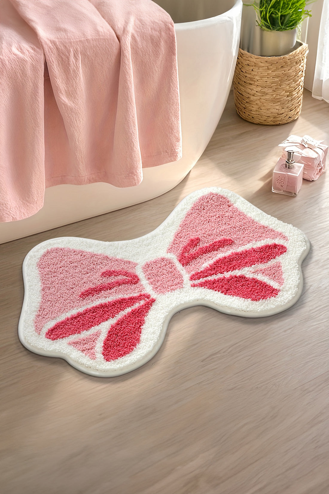 Pink Coquette Bow Plush Microfiber Absorbent Bath Mat